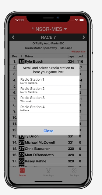 NASCAR and IndyCar Radio features screenshot